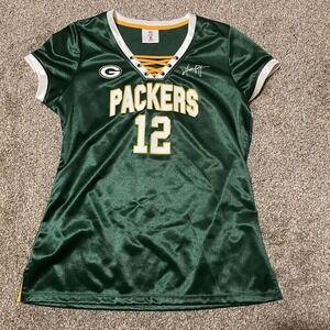 NFL Team Apparel Green Bay Packers Aaron Rodgers 12 Lace Up Jersey Top Womens S